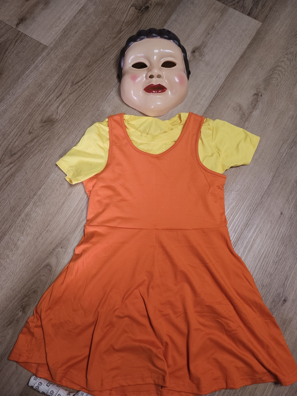 Squid Games Kids Orange Dress Costume with Yellow Top